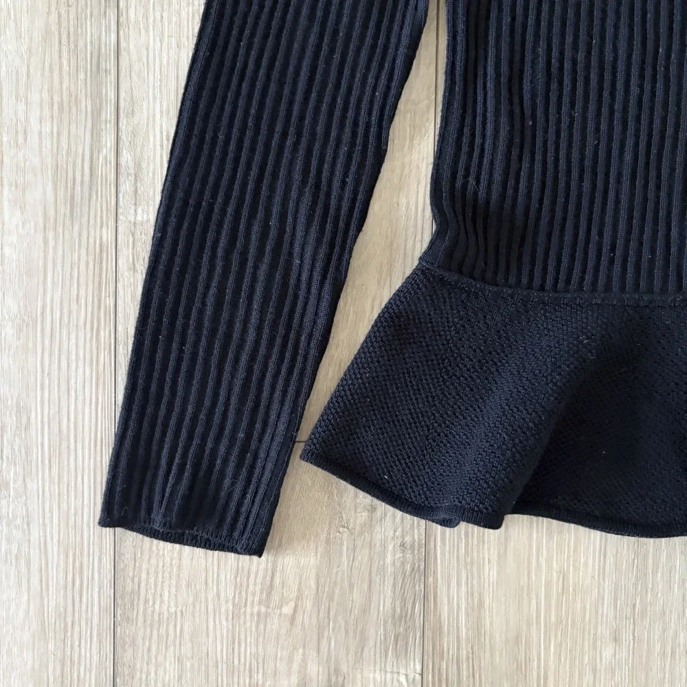 Tory Burch Ramona Solid Black Merino Wool Sweater Sz Medium Peplum Long Sleeves‎